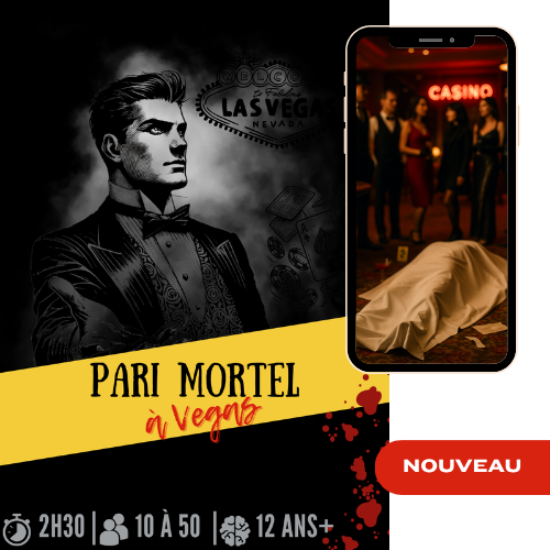 Kit Murder Party Pari Mortel à Vegas – jeu d’enquête 10 à 50 joueurs dès 12 ans, durée 2h30