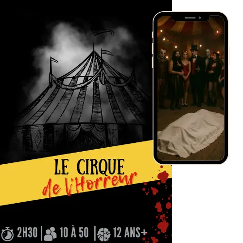 Kit Murder Party le Cirque de l'Horreur – jeu d’enquête 10 à 50 joueurs dès 12 ans, durée 2h30