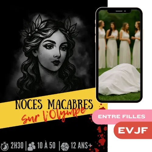 Kit Murder Party Noces Macabres sur l'Olympe – jeu d’enquête 10 à 50 joueurs dès 12 ans, durée 2h30