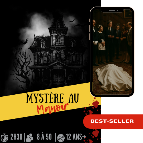 Kit Murder Party Mystère au Manoir – jeu d’enquête 8 à 50 joueurs dès 12 ans, durée 2h30
