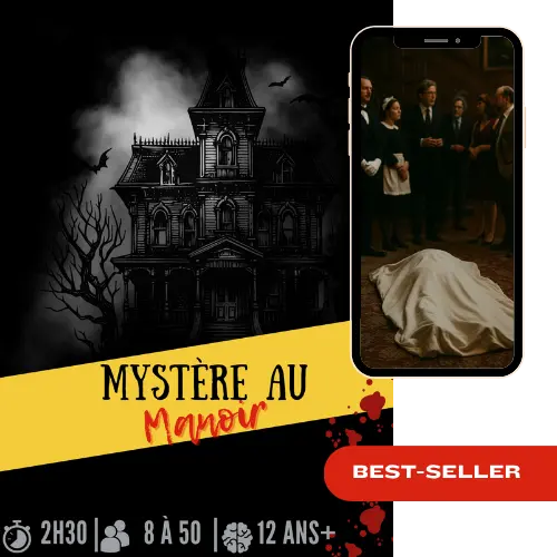 Kit Murder Party Mystère au Manoir – jeu d’enquête 8 à 50 joueurs dès 12 ans, durée 2h30