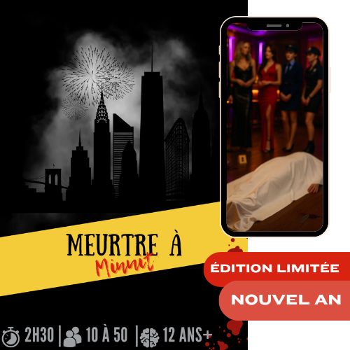 Kit Murder Meurtre à Minuit – jeu d’enquête 10 à 50 joueurs dès 12 ans, durée 2h30
