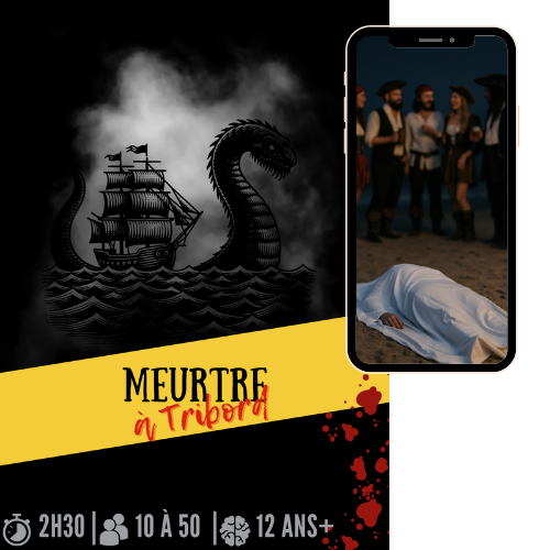 Kit Murder Party Meurtre à Tribord – jeu d’enquête 10 à 50 joueurs dès 12 ans, durée 2h30