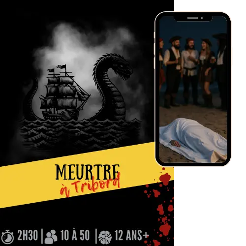 Kit Murder Party Meurtre à Tribord – jeu d’enquête 10 à 50 joueurs dès 12 ans, durée 2h30
