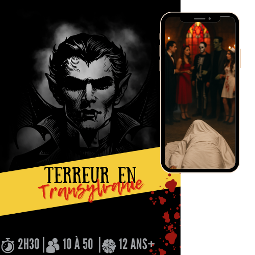 Kit Murder Party Terreur en Transylvanie – jeu d’enquête 10 à 50 joueurs dès 12 ans, durée 2h30