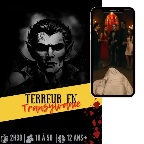 Kit Murder Party Terreur en Transylvanie – jeu d’enquête 10 à 50 joueurs dès 12 ans, durée 2h30