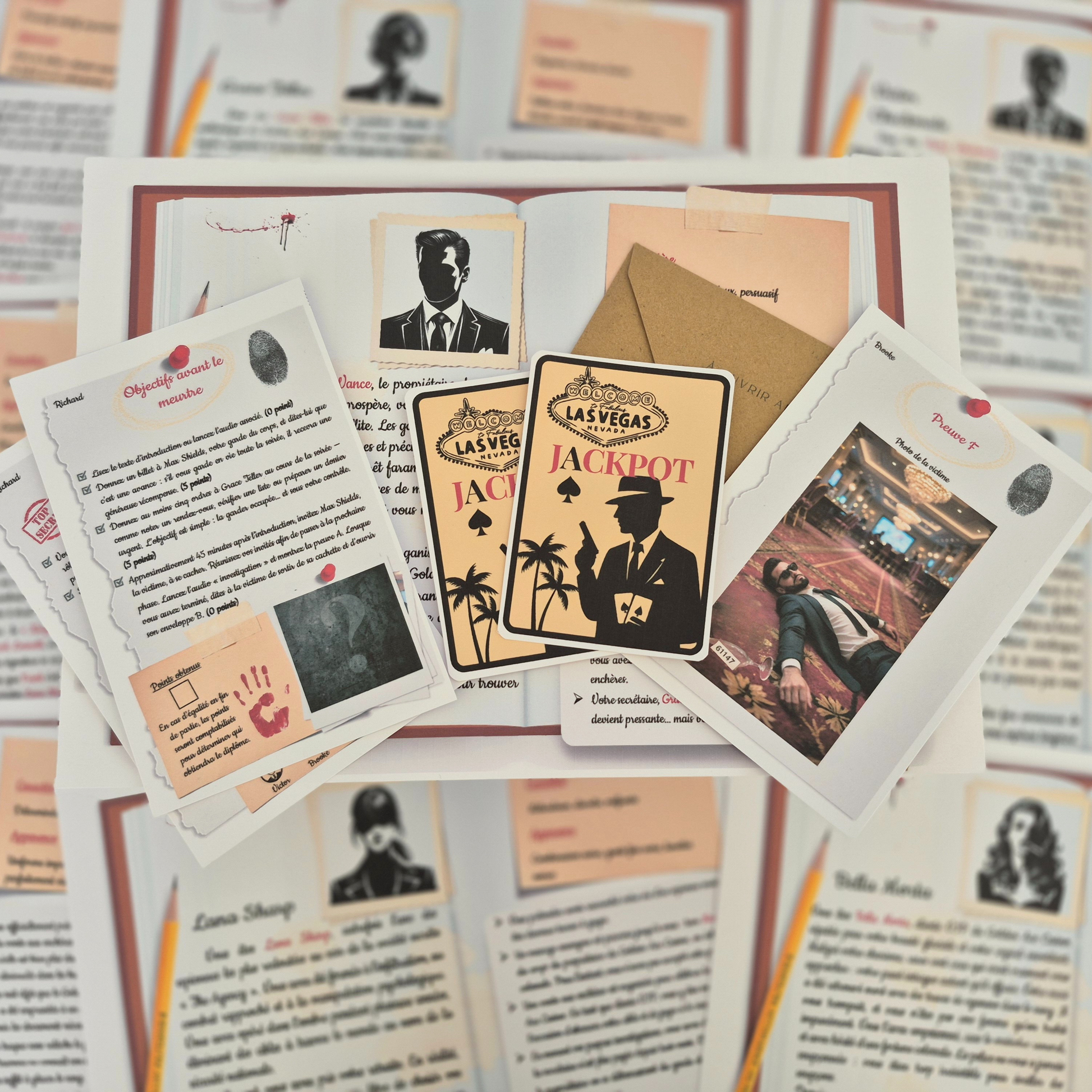 Kit personnage murder party – fiches de rôle individuelles pour soirée enquête à imprimer.
