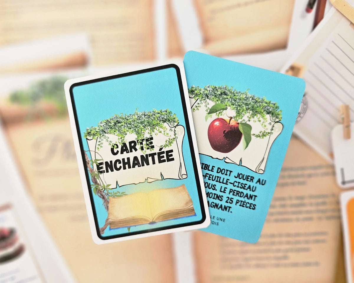 Cartes d'action Carte Enchantée et pouvoirs secrets pour le jeu de murder party Meurtre au Royaume par Kill Event
