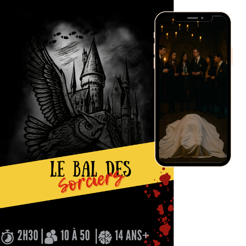 Affiche murder party Bal des Sorciers photo illustrations joueurs 